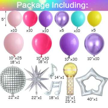 Songstar Birthday Decoration 155pcs Pink and Purple Balloon Arch Kit Hollow Star,Microphone, Disco M...