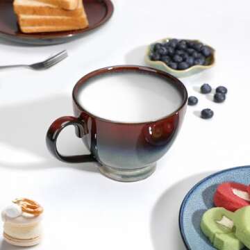 CosyCorner 17 Ounce Ceramic Coffee Mug Tea Cup, Large-sized Black Coffee Mug Perfect for Coffee, Cappuccino, Latte, Tea, Cocoa, Cereal, Hot Chocolate, Ice Cream Bowls