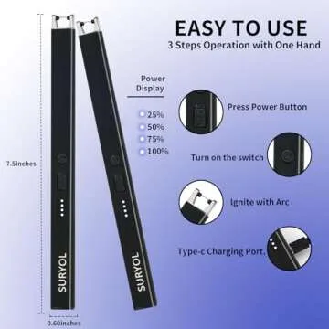 SURYOL Electric Candle Lighter USB Rechargeable Windproof