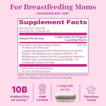 Pink Stork Lactation Probiotic - 10 Billion CFUs Multi Strain Postnatal Probiotics for Breastfeeding Women - Support Breast Milk & Gut Health, Postpartum Essentials, 30 Capsules