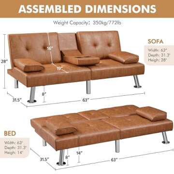 Yaheetech Convertible Sofa Bed - Durable & Stylish Comfort