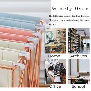 Y YOMA 6 Pack Rose Gold Hanging File Folders with Pocket Letter Size Decorative File Folder Cute Pretty Hanging Folder for Office Home School with 1/5-Cut Adjustable Tabs, Outer Storage Pockets