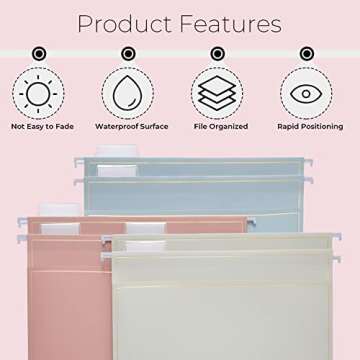 Y YOMA 6 Pack Rose Gold Hanging File Folders with Pocket Letter Size Decorative File Folder Cute Pretty Hanging Folder for Office Home School with 1/5-Cut Adjustable Tabs, Outer Storage Pockets