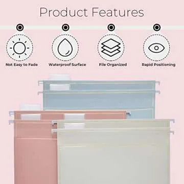 Y YOMA 6 Pack Rose Gold Hanging File Folders with Pocket Letter Size Decorative File Folder Cute Pretty Hanging Folder for Office Home School with 1/5-Cut Adjustable Tabs, Outer Storage Pockets