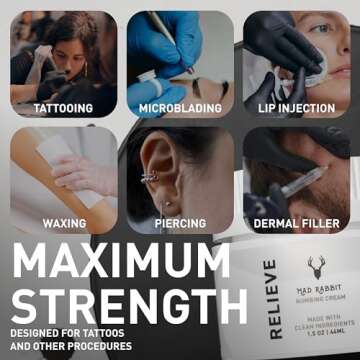 Mad Rabbit Painless Tattoo Numbing Cream Maximum Strength - Cream for Tattoos Extra Strength - For Tattoos, Permanent Makeup - Made with Vitamin E, Lecithin, Vegan (1.5 oz)