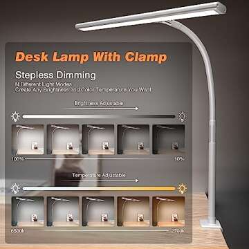 Airlonv LED Desk Lamp for Office Home, Eye-Caring Desk Light with Stepless Dimming Adjustable Flexib...