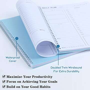 TREES Hourly Daily Planner Undated with To-Do List, Meals, Notes,Appointment Planner Book 10" x 7.3", Flexible PVC Cover,Twin-Wire Binding