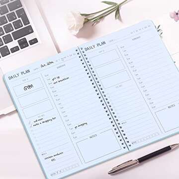 TREES Hourly Daily Planner Undated with To-Do List, Meals, Notes,Appointment Planner Book 10" x 7.3", Flexible PVC Cover,Twin-Wire Binding