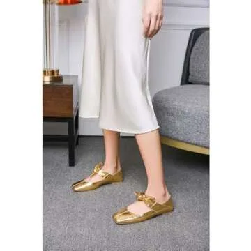 Pomoxikn Gold Mary Jane Flats for Women Stylish Comfort