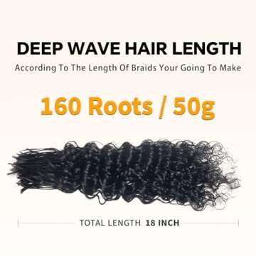 Pre-Divided Deep Wave Human Braiding Hair for Boho Braids Bulk Hair Pre-stretched Human Braiding Hair Deep Wave For Black Women (Natural Black, 18 Inch - 160 Roots)