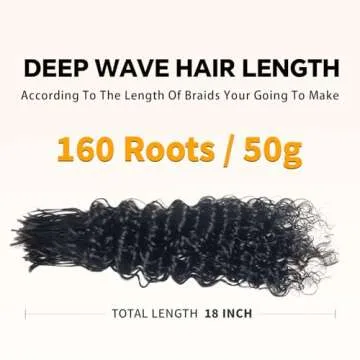 Pre-Divided Deep Wave Human Braiding Hair for Boho Braids Bulk Hair Pre-stretched Human Braiding Hair Deep Wave For Black Women (Natural Black, 18 Inch - 160 Roots)
