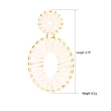 BaubleStar Raffia Tassel Fringe Rattan Hoop Drop Statement Earrings White Tiered Thread Handmade Round Oval Cirle Dangle Fashion Jewelry for Women