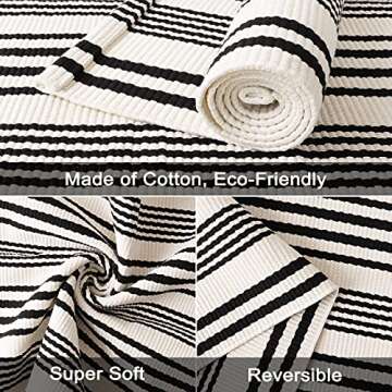Black and White Striped Outdoor Rug, 3’x5’ Cotton Modern Front Porch Door Mat Hand-Woven Reversi...