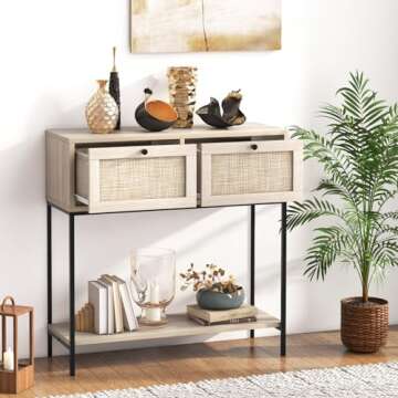 Giantex Console Table with Rattan Drawers - 31.5" Entryway Table w/ 2 Drawers & Open Storage Shelf, ...