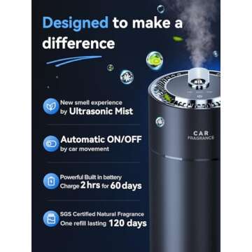 Ceeniu Smart Car Air Fresheners, New smell experience by Ultrasonic mist, Auto On/Off, Powerful Buil...
