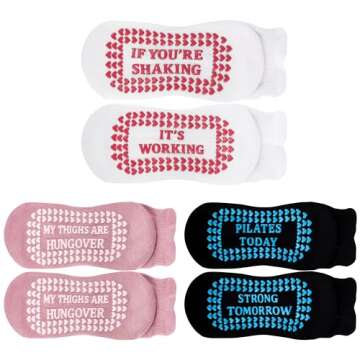 Moyel Cute Pilates Socks with Grips - 3 Pairs, Non Slip, Funny Athletic Grip Socks for Women Pilates Yoga Gifts