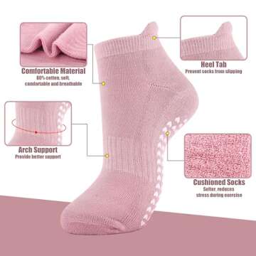 Moyel Cute Pilates Socks with Grips - 3 Pairs, Non Slip, Funny Athletic Grip Socks for Women Pilates Yoga Gifts