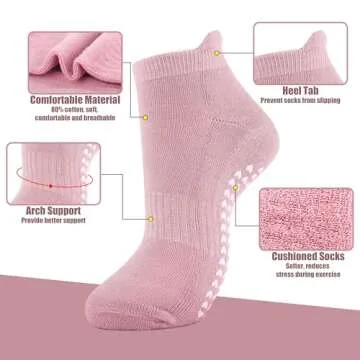 Moyel Cute Pilates Socks with Grips - 3 Pairs, Non Slip, Funny Athletic Grip Socks for Women Pilates Yoga Gifts