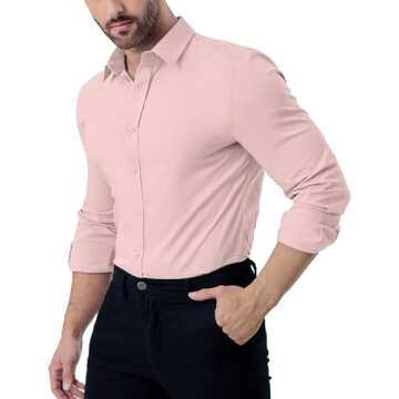 ZAFUL Mens Dress Shirts Slim Fit Button Down Long Sleeve Stretch Collared Shirt Cotton Wrinkle Free ...