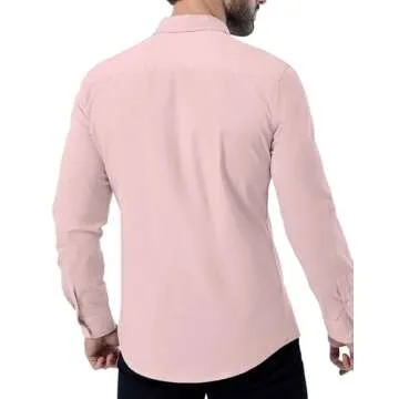 ZAFUL Mens Dress Shirts Slim Fit Button Down Long Sleeve Stretch Collared Shirt Cotton Wrinkle Free Button Up Mens Tops Pink Medium