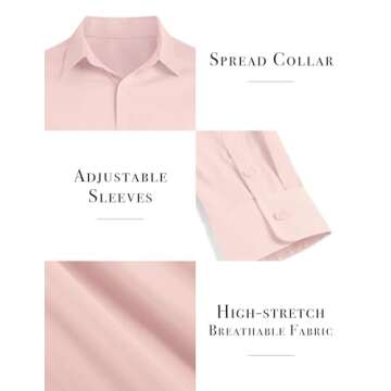 ZAFUL Mens Dress Shirts Slim Fit Button Down Long Sleeve Stretch Collared Shirt Cotton Wrinkle Free Button Up Mens Tops Pink Medium