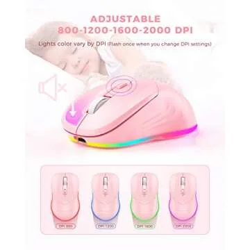 Wireless Mouse, Mouse Jiggler for Laptop - LED Mouse Rechargeable Computer Mouse Mover Undetectable Random Movement with On/Off Button Keeps Computer Awake - Pink