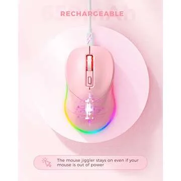 Wireless Mouse, Mouse Jiggler for Laptop - LED Mouse Rechargeable Computer Mouse Mover Undetectable Random Movement with On/Off Button Keeps Computer Awake - Pink