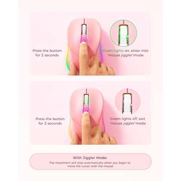 Wireless Mouse, Mouse Jiggler for Laptop - LED Mouse Rechargeable Computer Mouse Mover Undetectable Random Movement with On/Off Button Keeps Computer Awake - Pink
