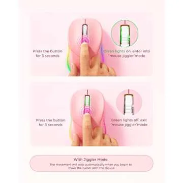 Wireless Mouse, Mouse Jiggler for Laptop - LED Mouse Rechargeable Computer Mouse Mover Undetectable Random Movement with On/Off Button Keeps Computer Awake - Pink