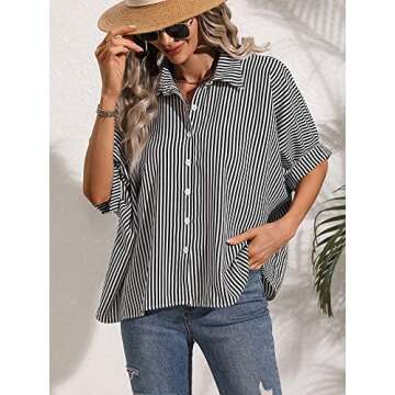 Chic COZYEASE Women's Striped Button Down Blouse