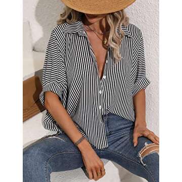 Chic COZYEASE Women's Striped Button Down Blouse