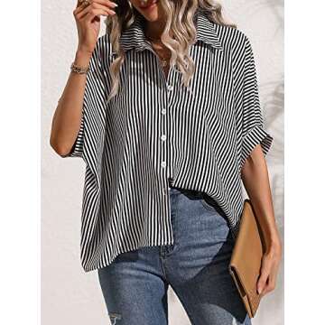 Chic COZYEASE Women's Striped Button Down Blouse