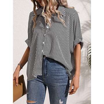 Chic COZYEASE Women's Striped Button Down Blouse