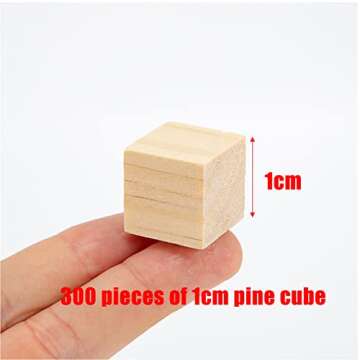 Wood Blocks for Crafts, Unfinished Wood Cubes, 1cm Natural Wooden Blocks, Pack of 300 Small Wood Squ...