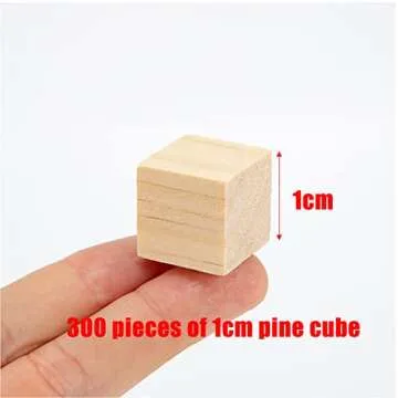 Wood Blocks for Crafts, Unfinished Wood Cubes, 1cm Natural Wooden Blocks, Pack of 300 Small Wood Squ...