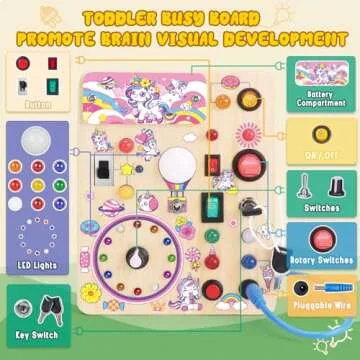 Iabedi Unicorn Busy Board,Montessori Toys for 1-3 Years Old, Wooden Toddler Toys, Sensory Travel Toy...
