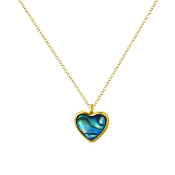 Trendy Gold Heart Necklace with Abalone Shell for Girls
