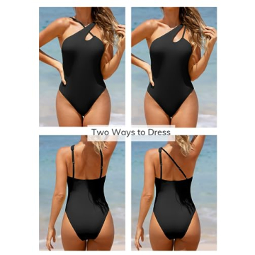 CUPSHE One Piece Swimsuit for Women Asymmetrical Bathing Suit Adjustable Straps Cutout, XL Black