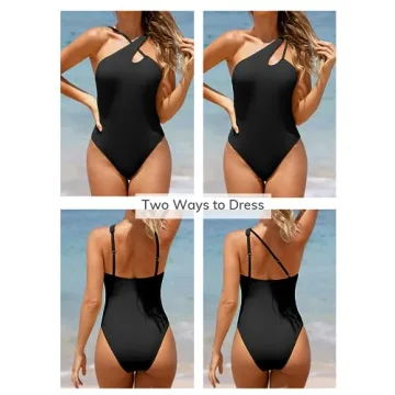 CUPSHE One Piece Swimsuit for Women Asymmetrical Bathing Suit Adjustable Straps Cutout, XL Black