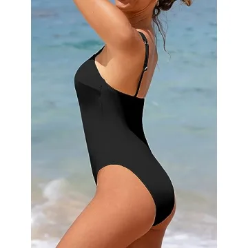 CUPSHE One Piece Swimsuit for Women Asymmetrical Bathing Suit Adjustable Straps Cutout, XL Black