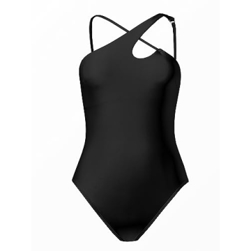 CUPSHE One Piece Swimsuit for Women Asymmetrical Bathing Suit Adjustable Straps Cutout, XL Black