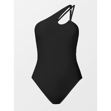 CUPSHE One Piece Swimsuit for Women Asymmetrical Bathing Suit Adjustable Straps Cutout, XL Black