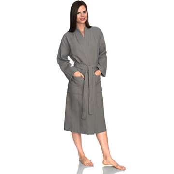 TowelSelections Womens Waffle Robe, Kimono Spa Bathrobe Soft Bath Robe for Women X-Small/Small Silver
