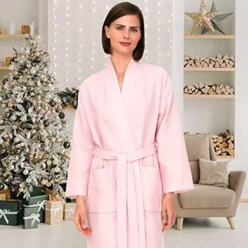 TowelSelections Womens Waffle Robe, Kimono Spa Bathrobe Soft Bath Robe for Women X-Small/Small Silver