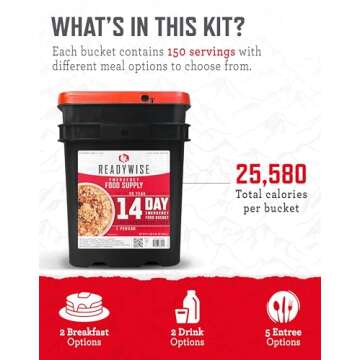 ReadyWise 14-Day Emergency Food Supply - 150 Servings, Ideal for Preparedness