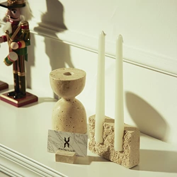 Handcrafted Beige Travertine Candle Holder for Unique Decor