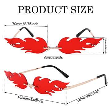Bouryo Fire Flame Sunglasses for Women Men Retro Fun Rimless Glasses Vintage Fire Shape Halloween Party Eyewear