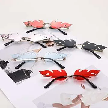 Bouryo Fire Flame Sunglasses for Women Men Retro Fun Rimless Glasses Vintage Fire Shape Halloween Party Eyewear