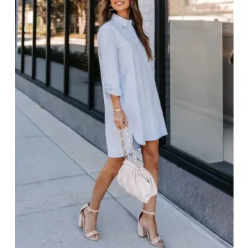 Chouyatou Women's Casual Long Sleeve Shirt Dress in Blue