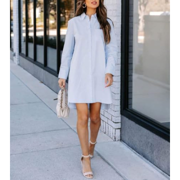 Chouyatou Women's Casual Long Sleeve Shirt Dress in Blue